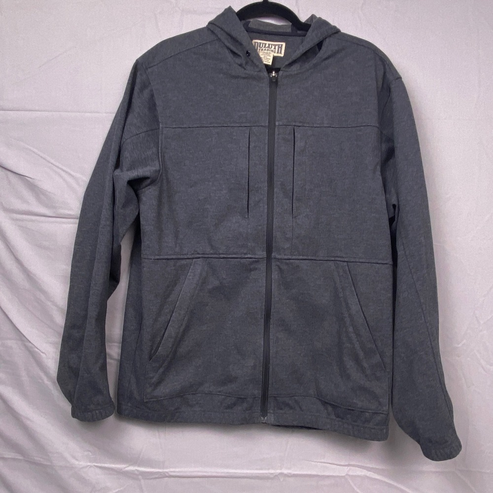 Duluth Trading Co Men Medium Fleece Hardgear Gray Zip Hooded Jacket Workwear